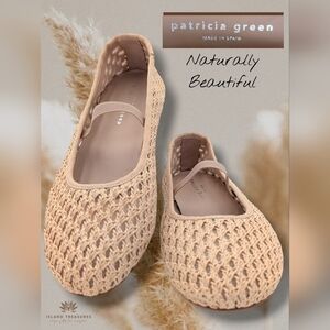 Patricia Green Monaco Raffia BalletFlat Sz 10 Elastic Strap Cushion Leather Sole